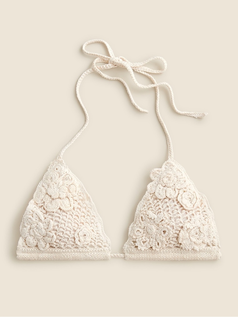 J. Crew Cream Crochet Floral Triangle Bikini Top